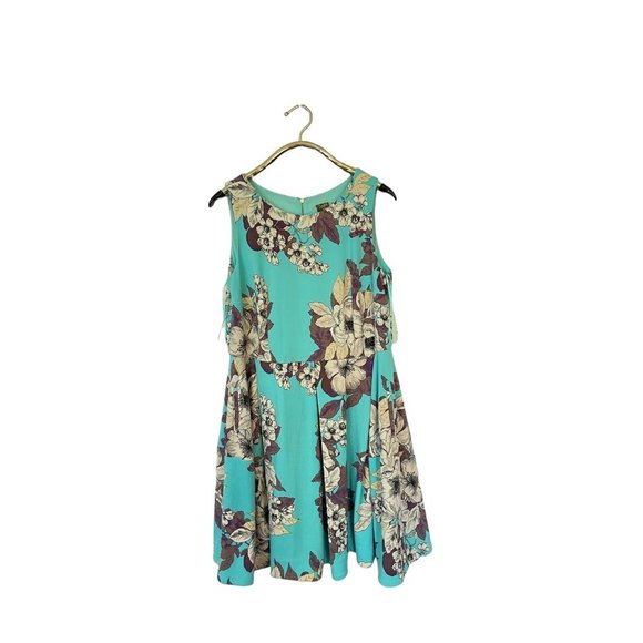 Taylor Sleeveless Box Pleat A Line Zipper Back Floral Print Scuba Dress sz 14W - Picture 1 of 2